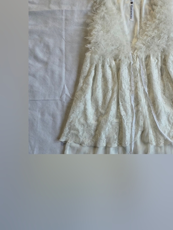 Rancho Estancia Tops - Ivory Lace Ruffle Blouse Sleeveless